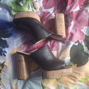 ANTONIO MELANI Black Cork Platform Mules
